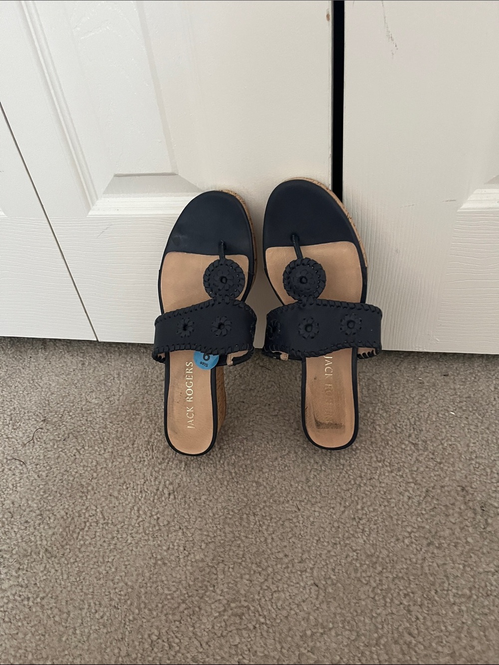 Jack Rogers Navy & Tan Leather Slide Sandals